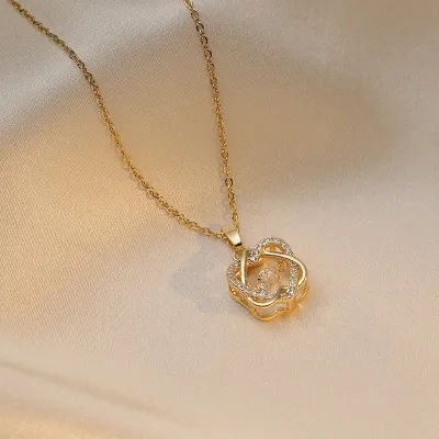  Stainless Steel Geometric Heart Zircon Necklace 